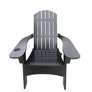 Outdoor Or Indoor Wood Adirondack Chair With An Hole To Hold Umbrella, On The Arm - Black