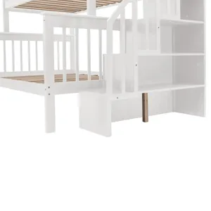 Twin Over Full Stairway Bunk Bed With Drawer, Storage And Guard Rail For Bedroom, Dorm, For Adults -