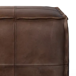 Brody - Square Pouf - Distressed Dark Brown