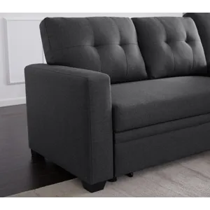 Upholstered Pull Out Sectional Sofa With Chaise - Dark Gray
