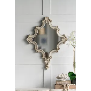 Artistic Diamond Scrollwork Mirror, Home Accent Mirror For Living Room, Entryway - Antique White