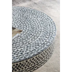 Unique Capiz Coffee Table With Pedestal Base - Gray / Ivory / Gold