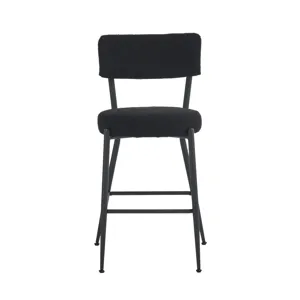 Modern Teddy Fabric Upholstered Bar Stools (Set of 2)- Black