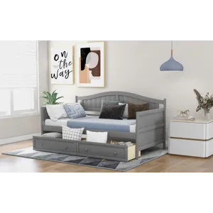 Twin Wooden Daybed With 2 Drawers, Sofa Bed For Bedroom Living Room, No Box Spring Needed - Gray
