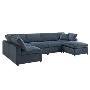 Modern Modular Cloud Sofa Bed, 6 Seat Chenille Sectional Couch Set With Ottoman, Free Combination, C