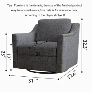 360 Degree Swivel Armchair Cotton Linen Skin-Friendly Fabric Ergonomic Design Brass Nail Decorative 