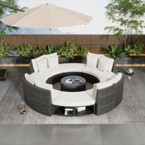 Outdoor Patio Furniture Luxury Circular Sofa Set Rattan Wicker Sectional Sofa Lounge Set With Temper