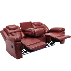 3 Pieces Recliner Sofa Sets Home Theater Seating Manual Recliner Chair With Center Console And Led L