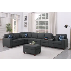 Hannah - Sectional Sofa With Ottoman - Dark Gray