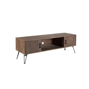 Industrial Style Reclaimed Wood Media TV Stand With Storage Cabinet For Living Media Room - Natural