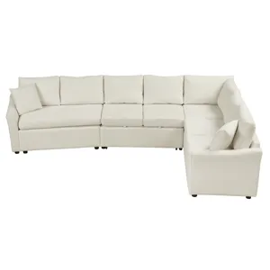 L-Shaped Sofa Convertible Sofa Bed Pull Out Sofa Sleeper With Two Back Pillows, Two USB Ports And Tw