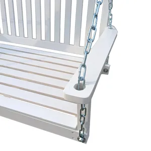 Front Porch Swing With Armrests For Outdoor Patio, Garden Yard, Backyard Or Sunroom - White