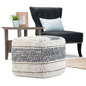 Grady - Square Pouf - Blue / Natural