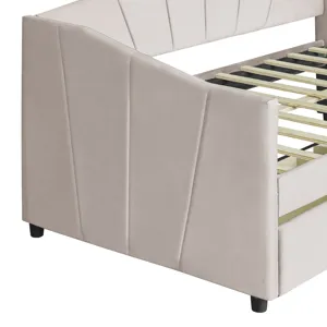 Twin Size Upholstered Daybed With Two Drawers And Wood Slat - Beige