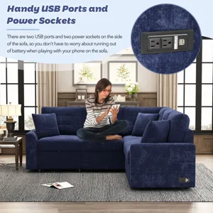 L-Shape Sofa Bed Pull-Out Sleeper Sofa With Wheels, USB Ports, Power Sockets For Living Room - Navy 