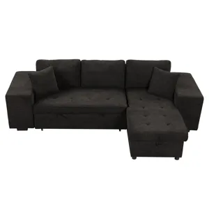 Modern L-Shape 3 Seat Reversible Sectional Couch, Pull Out Sleeper Sofa With Storage Chaise And 2 St