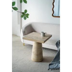 Square Side Table With Pedestal Base - Cream