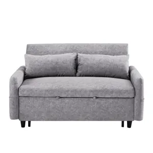 Pull Out Sleep Sofa Bed Loveseats Sofa Couch With Adjsutable Backrest, Storage Pockets, 2 Soft Pillo