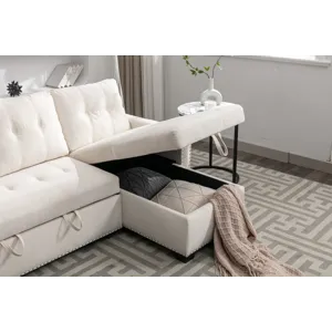 Reversible Sectional Storage Sleeper Sofa Bed, L-Shape 2 Seat Sectional Chaise With Storage, Skin-Fe