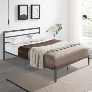 Queen Metal Bed Frame With Headboard - Charcoal Gray