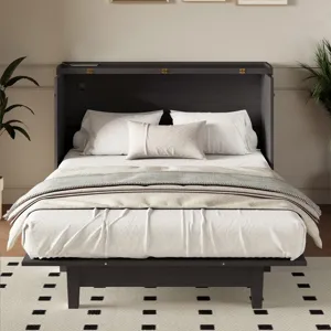 Full Solid Pine Murphy Bed Chest Cube Cabinet Bed With Charging Station And Large Storage Drawer For