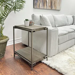 Corbeta - 3 Piece Metal Frame Wood Living Room Coffee Table And 2 Chairside Tables Set, Aged Graphit
