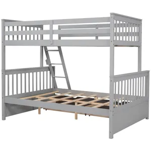 Twin Over Full Bunk Bed With Ladders And Two Storage Drawers - Gray