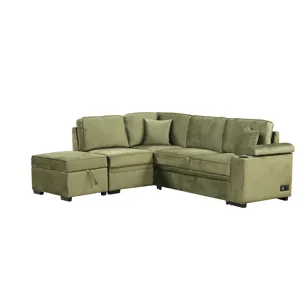 Sleeper Sofa Bed, 2 In 1 Pull Out Sofa Bed L Shape Couch With Storage Ottoman For Living Room, Bedro