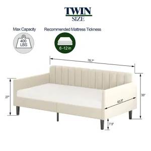 Elena - Twin Upholstered Daybed, Ribbed Tufted Backrest - Beige