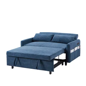 Pull Out Sleep Sofa Bed Loveseats Sofa Couch With Adjsutable Backrest, Storage Pockets, 2 Soft Pillo