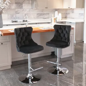 Swivel Velvet Barstools Adjusatble Seat Height From 25-33\", Modern Upholstered Chrome Base Bar Stoo
