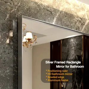 40X30\" Silver Rectangular Wall-Mounted Beveled Bathroom Mirror, Square Angle Metal Frame Wall Mount