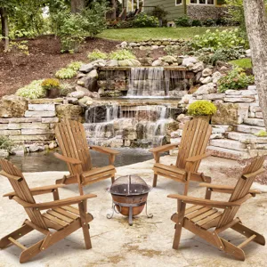 Wooden Outdoor Folding Adirondack Chair (Set of 2) Wood Lounge Patio Chair For Garden, Garden, Lawn,