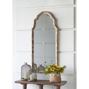 Large Framed Wall Mirror, Wood Arched Mirror With Decorative Window Look For Living Room, Bathroom, 
