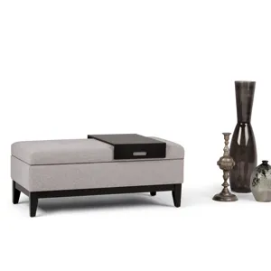 Oregon - Storage Ottoman Bench with Tray - Cloud Grey