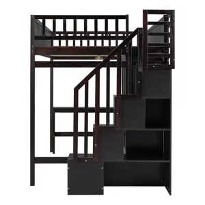 Full Size Loft Bed With Bookshelf, Drawers, Desk, And Wardrobe - Espresso