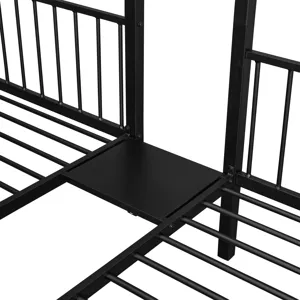 Full Over Twin & Twin Bunk Bed, Metal Triple Bunk Bed With Drawers And Guardrails - Black