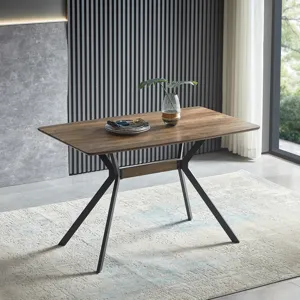Modern Minimalist Style Dining Table MDF Wooden Top Metal Shelf Metal Heat Transfer Legs Leveling Fe