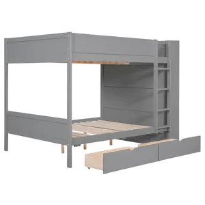 Full Over Full Bunk Bed With 2 Drawers And Multi - Layer Cabinet - Gray