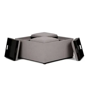 Avalon - Square Coffee Table Storage Ottoman - Cloud Grey