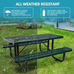 6 Ft. Rectangular Outdoor Steel Picnic Table With Umbrella Pole - Green
