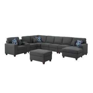 Eric - 9 Piece Upholstered Sectional With Ottoman - Dark Gray