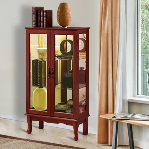Curio Cabinet Lighted Curio Diapaly Cabinet With Adjustable Shelves And Mirrored Back Panel, Tempere