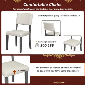 5 Piece Retro Round Dining Table Set With Curved Trestle Style Table Legs And 4 Upholstered Chairs F