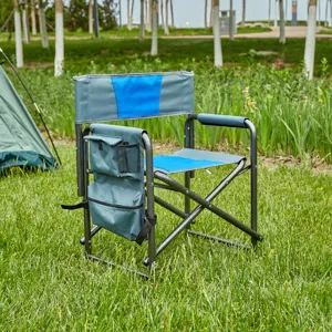 Padded Folding Outdoor Chair With Storage Pockets, Lightweight Oversized Directors Chair For Indoor,