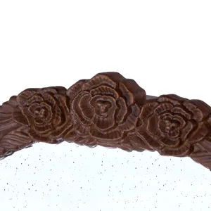 Elos Hand Carved Rose Antique Mirror Frame, Wood Arch Mirror Wall Decor For Living Room, Bathroom, E