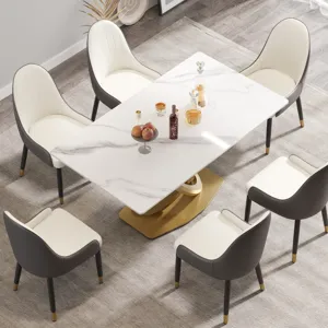 63\" Modern Artificial Stone Panel Double-Ring Stainless Steel Metal Legs, Can Accommodate 6-8 Peopl