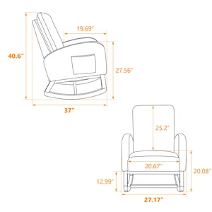 Rocking Chair For Nursery, Polyester Glider Chair With High Back And Side Pocket, Rocking Accent Arm