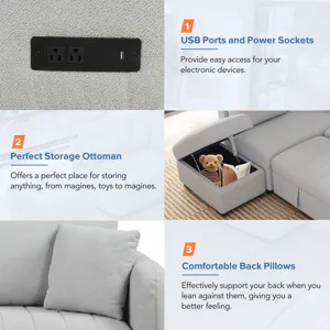 L-Shaped Sectional Pull Out Sofa Bed Sleeper Sofa With Two USB Ports, Two Power Sockets And A Movabl