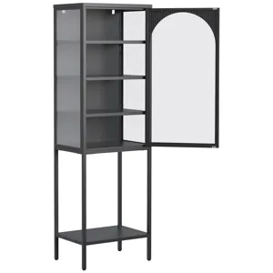 Metal Glass Door Display Storage Cabinet, 5 Tier Cube Bookshelf Storage Cabinet With 3 Adjustable Sh